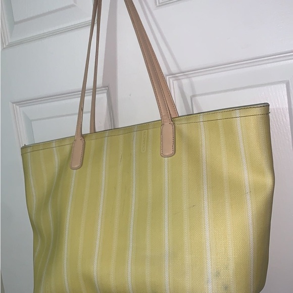 Coach Legacy Weekend Ticking Stripe Yellow Tote Bag - Picture 4 of 10